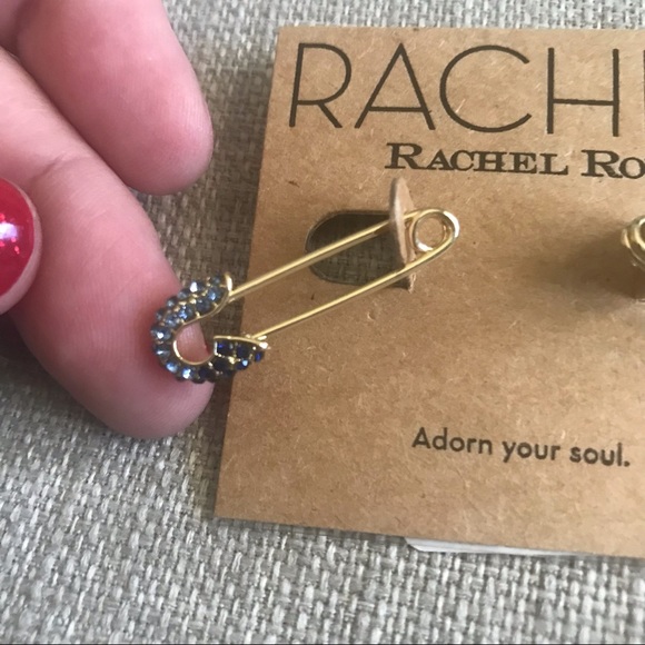 NWT Rachel Roy Gold Tone Pave Safety Pin Drop Earrings - Picture 2 of 6